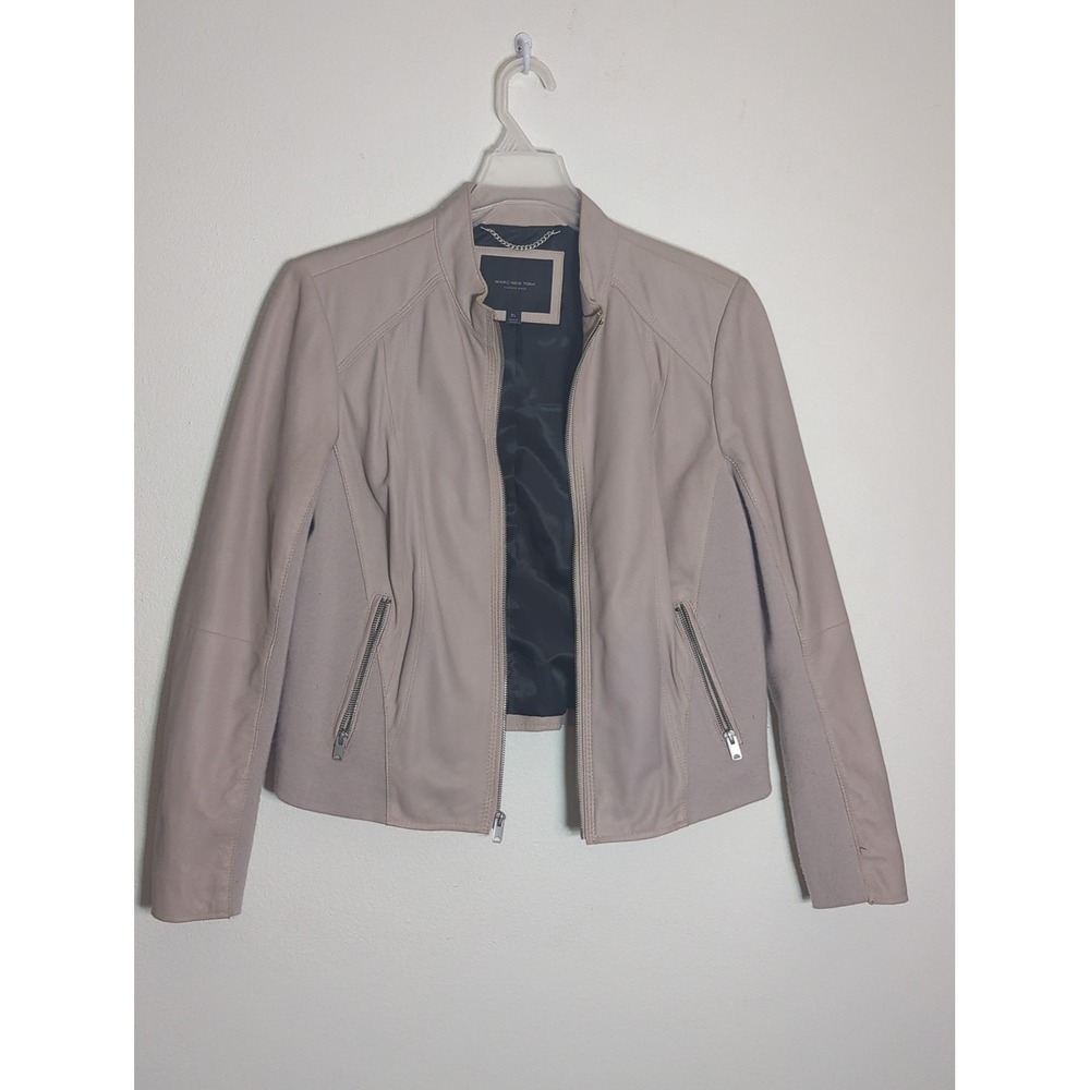 Marc New York Andrew Marc Womens XL Leather Moto Jacket Quiet Luxury Neutral